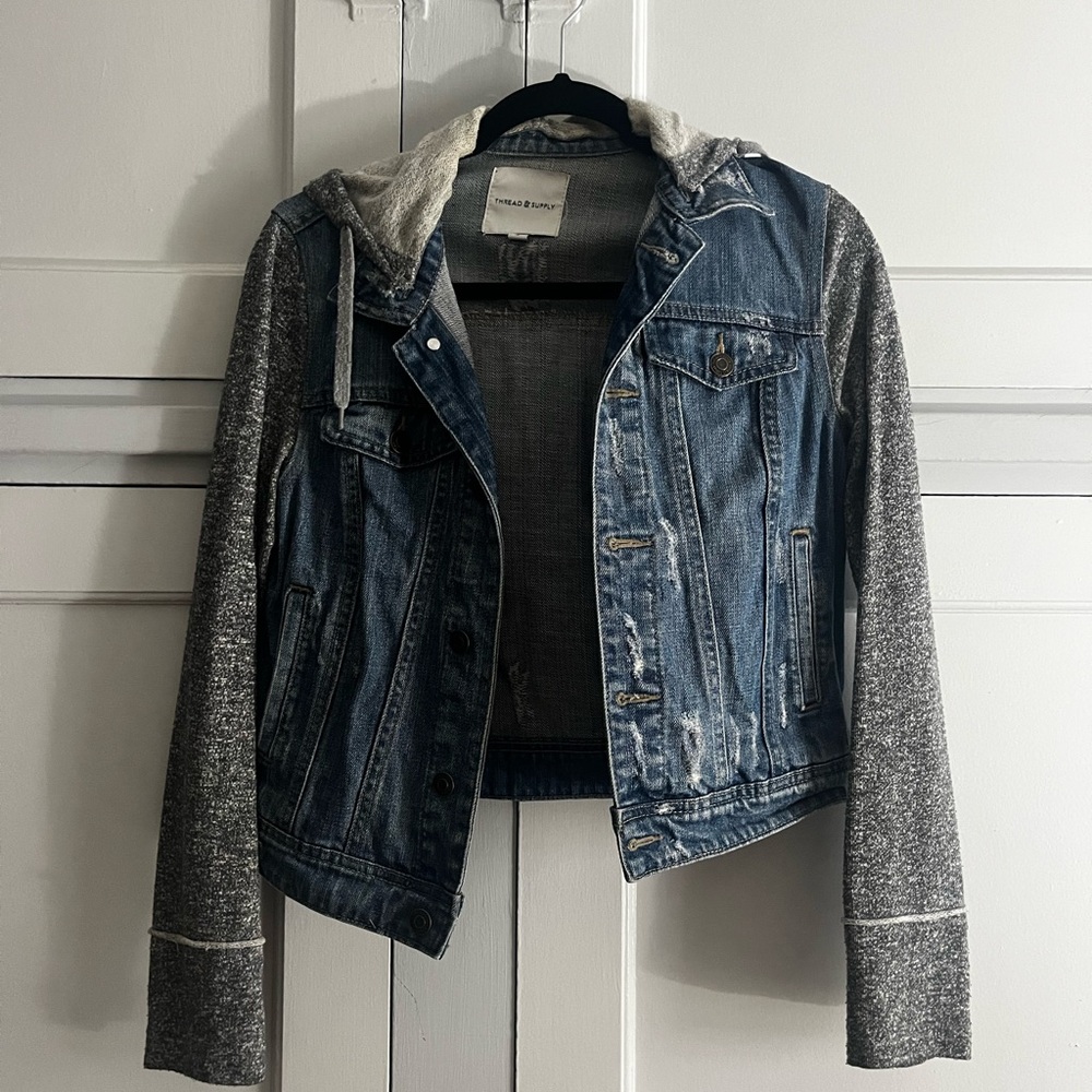 Thread & Supply Blue Denim Jacket with Gray Sleeves